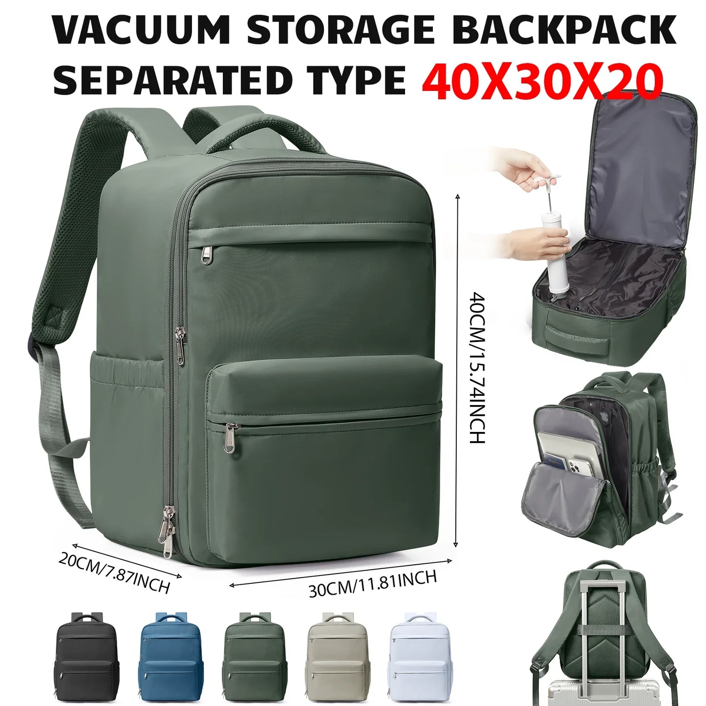 Ryanair 40x30x20 Travel Backpack Vacuum Compression Backpack with Pump,  Wizzair Cabin Bag 15.6" Laptop Travel Bag，Storage Bag