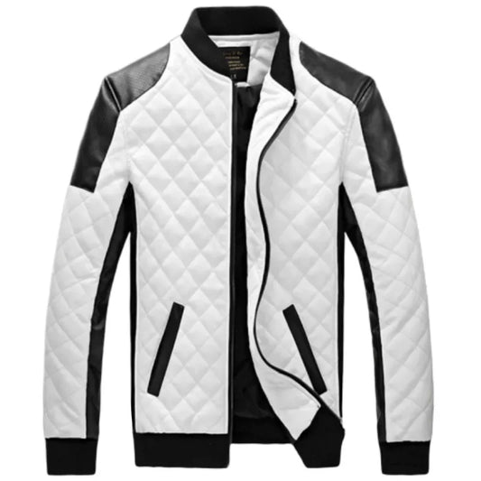 Men Casual Classic Motorcycle Thick Pu Coat Winter Black White