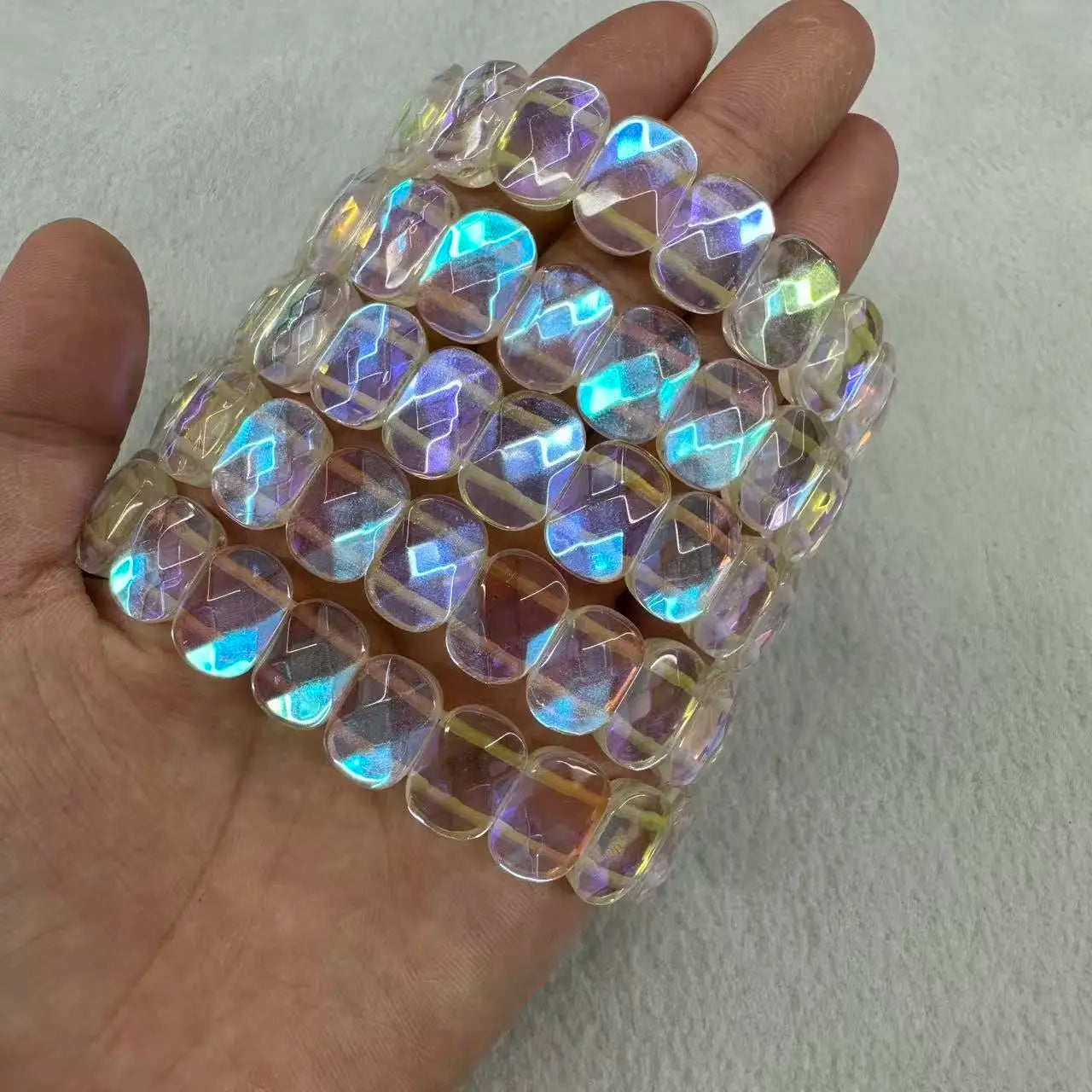 Natural 12x15mm Faceted Stone Unique Crystal Citrine Agate Amethyst Pyrite Fashion Elastic Handcrafted Bracelets Energy Bangles