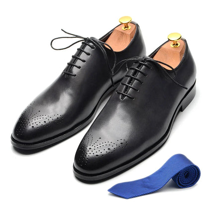Luxury Classic Mens Oxford Dress Shoes Whole Cut Genuine Leather Handmade Lace-up Formal Shoe for Men Wedding Business Office