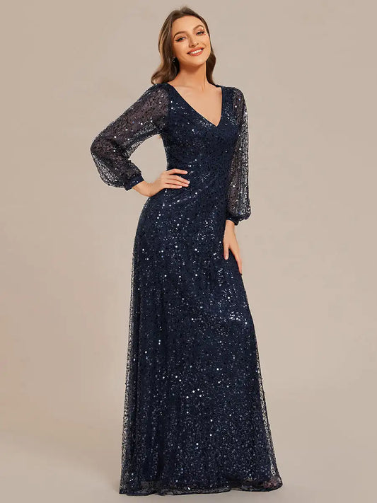 Formal attire Dresses: Evening dresses V-neck long sleeve Elegant waisted