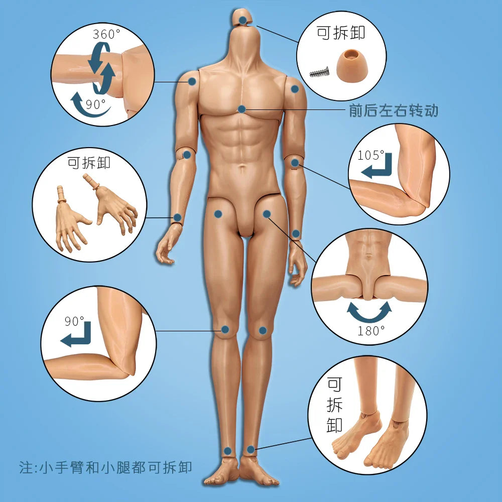 YUNYI Male Doll Body 1/6 Strong Muscle Solider Men Body Figures 14 Joints Movable Doll Figure Toys Christmas Gifts