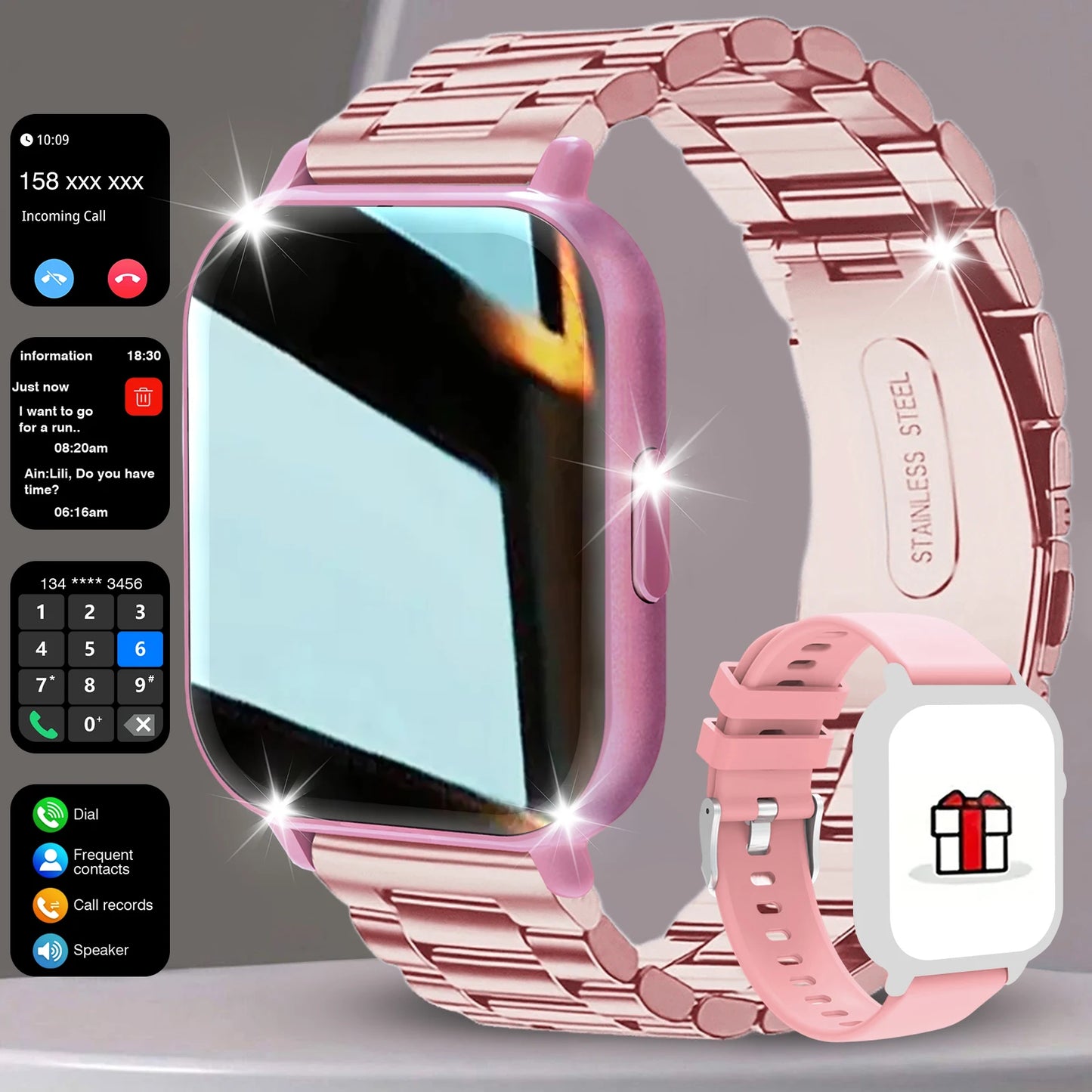 Smart watch, wireless calling /dial,for iPhone/Andriod, multi -Sport mode, calling reminder and rejection, SMS reminder