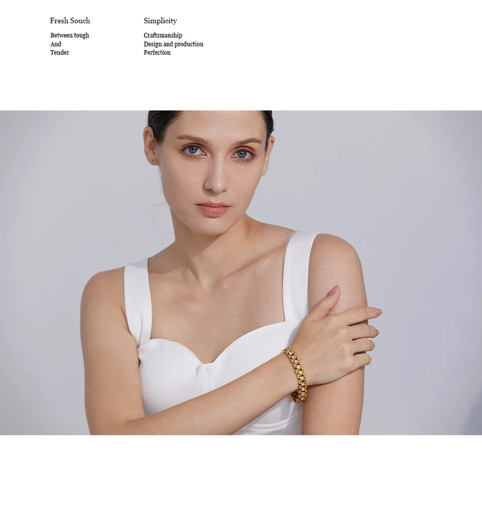 Yhpup 18cm Stainless Steel Imitation Pearls PVD Gold Plated Thick Cuban Chain Charm Bangle Bracelet Fashion Jewelry Wome