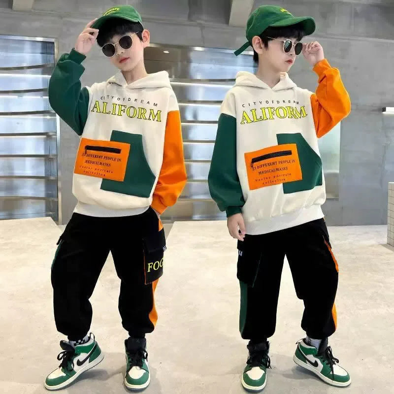Boys Sweatshirt Sets Autumn New Sport Casual Suits Teen Trends Tops+Pants 2Pcs Spring Kids Tracksuit Outfits Children Clothes