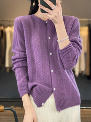 Wool Cardigan Womens Clothing O-neck Sweater Mujer Long Sleeve Tops Knitwears