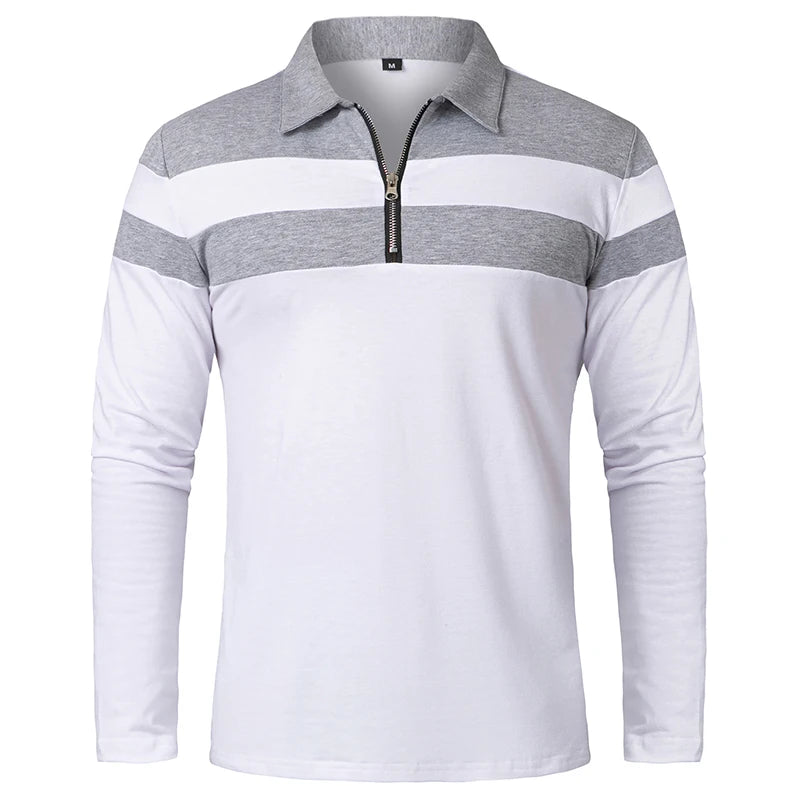 Men's Long Sleeve Striped Polo Shirts 1/4 Zip Cotton Patchwork Collared Shirt Casual Fashion Pullover Slim Fit Golf Shirt