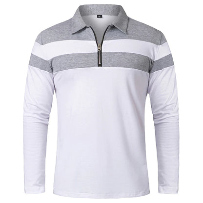 Men's Long Sleeve Striped Polo Shirts 1/4 Zip Cotton Patchwork Collared Shirt Casual Fashion Pullover Slim Fit Golf Shirt