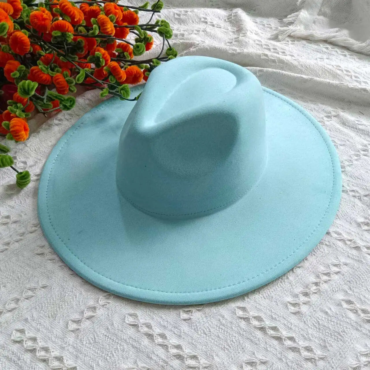Vegan Suede Fedora Rancher Hats Blank Hats for Burning Multicolor teardrop shaped Top 9.5cm Brim Unisex Jazz Hat Church Hat