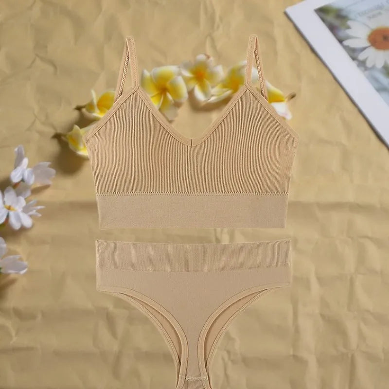 Women's Seamless  Underwear Set Bra And Thongs Lingerie Low Waist Panties