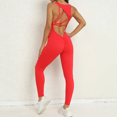 Hollow Scrunch Monkeys Women Gym Sport Jumpsuit Raises Female Yoga Fitness Outfits