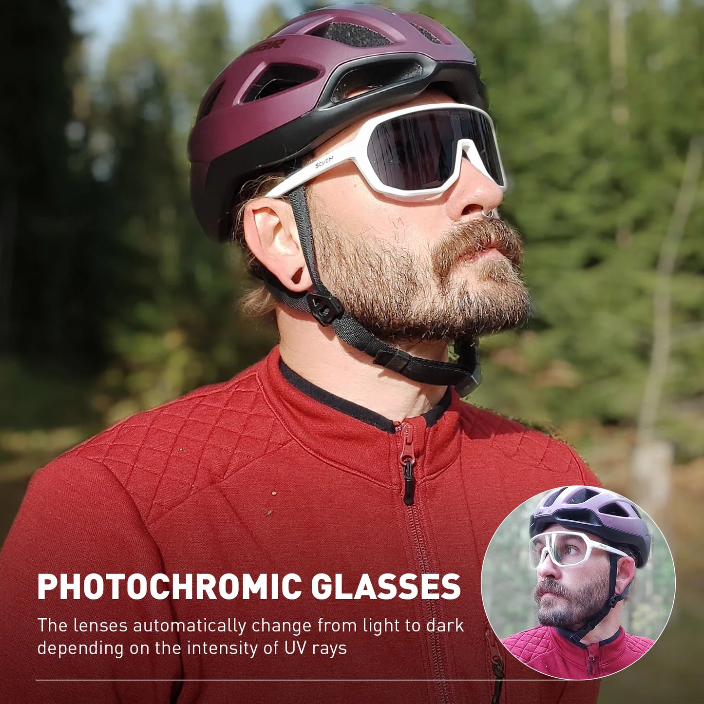 SCVCN Photochromic Cycling Sunglasses Cycling Glasses UV400 Bicycle Eyewear Sports MTB Outdoor Bike Goggles Sunglasses Eyepieces