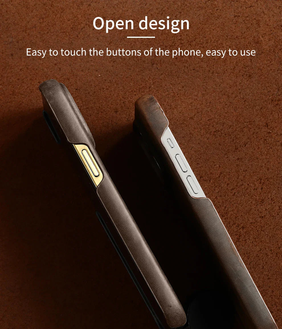 Magsafe Case for iPhone 17 Air 16 15 Pro Max Retro Luxury Full Grain Cowhide Genuine Oiled PULL-UP Leather Magnetic Cover