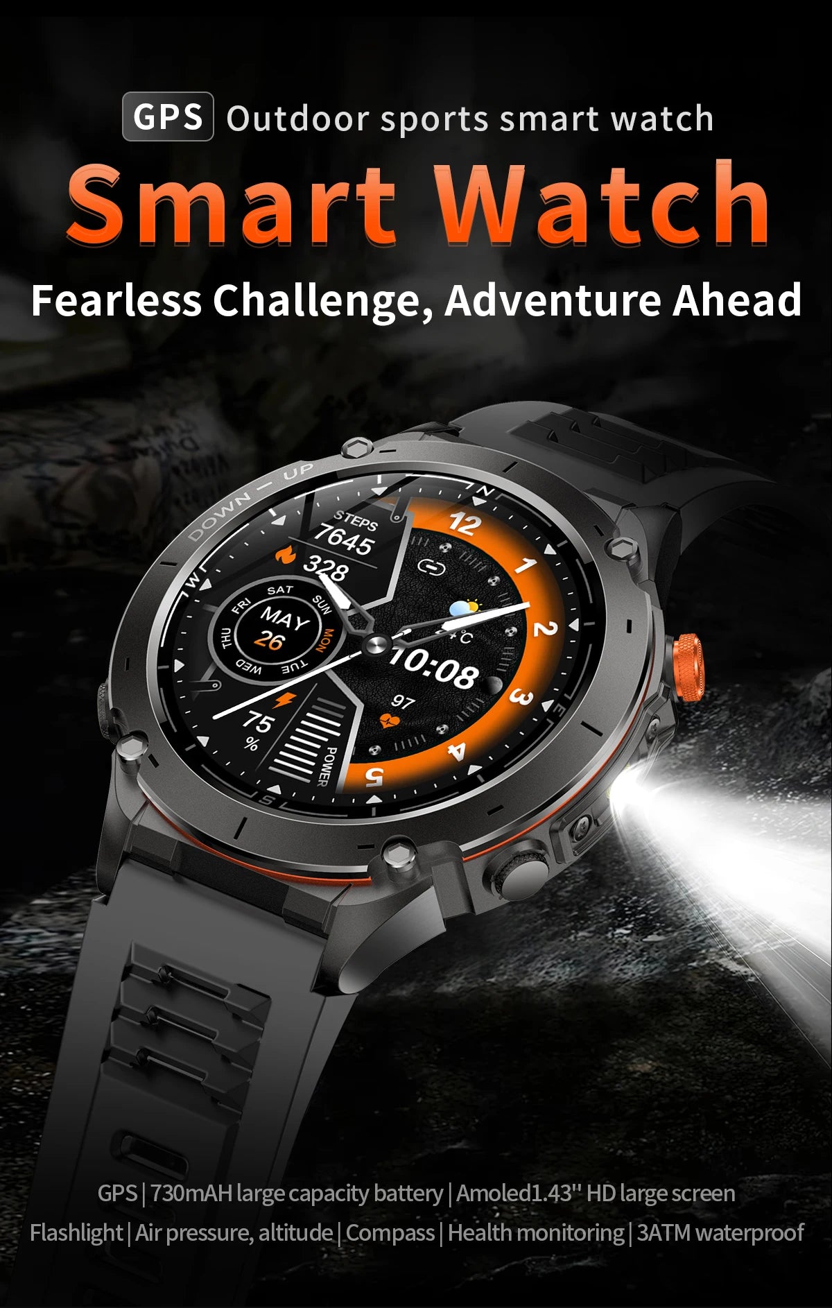 2025 Upgraded New Outdoors Sports Military GPS Smart Watch 10ATM Waterproof 730mAh High Battery Compass NFC HD BT Call Men Watch