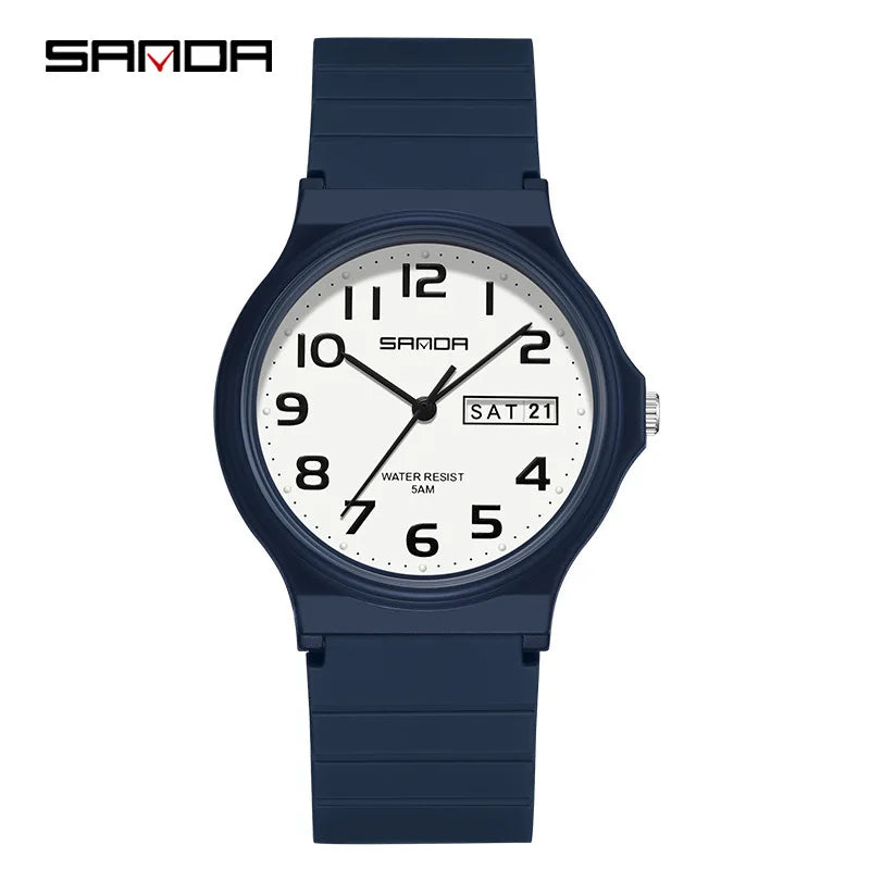 SANDA 9072 Quartz Watch Calendar Light  Weight Minimalism Ladies Women Wristwatches Simple Black Waterproof Watch Clock Reloj