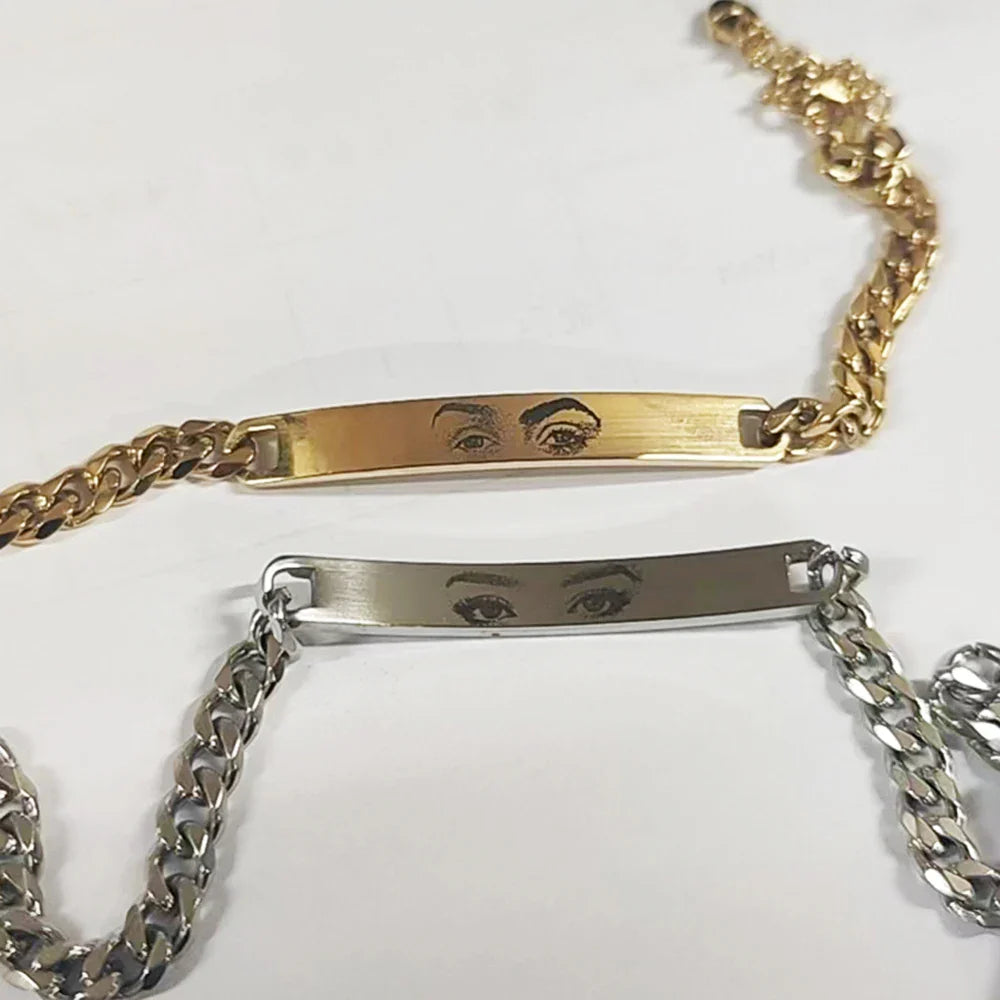 Personalized Eyes Photo Couple Bracelet Laser Engraved Eyes Photo Bracelets Stainless Steel Gifts for Boyfriend Family Father