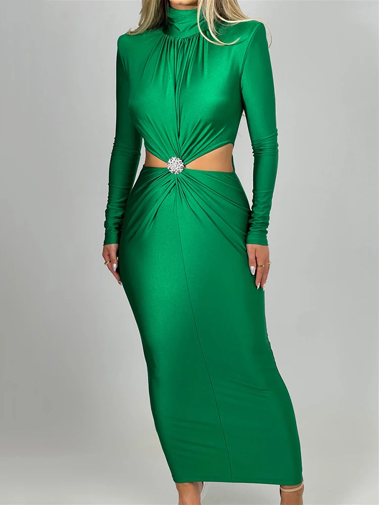 Evening Dresses: Maxi Dress For Women Autumn Winter Turtleneck Long Sleeve