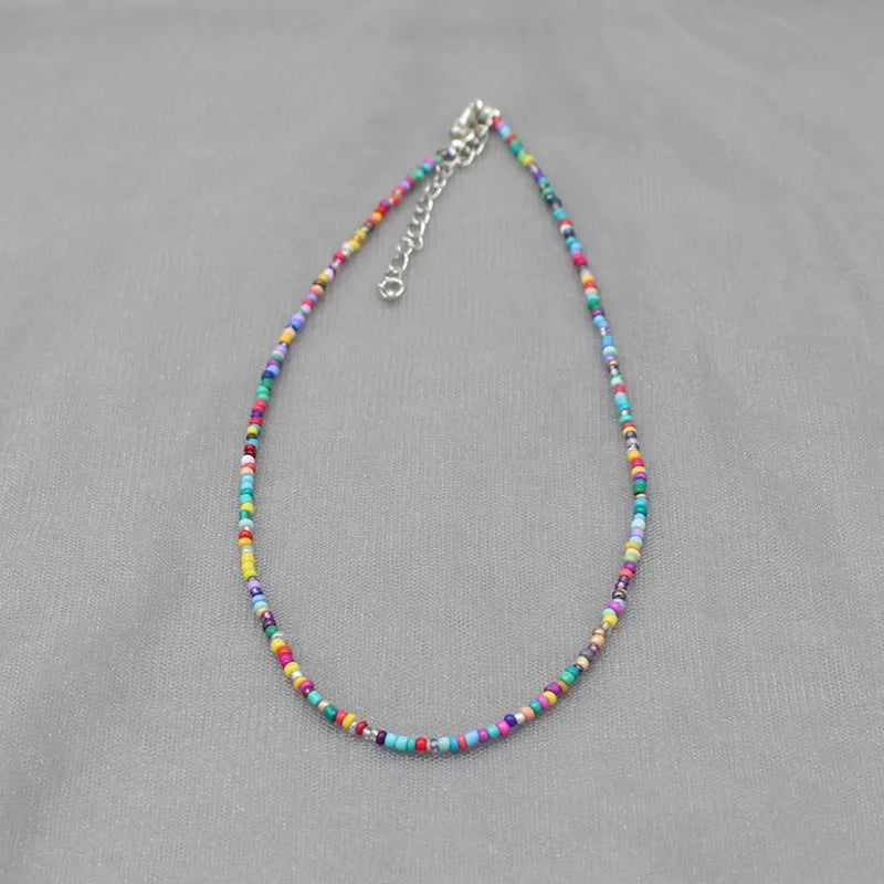 Bohemia Handmade Rainbow Seed Beads Simple Choker Necklace Candy Color Neck Chain Women's Wild Sweet Colorful Collar Jewelry