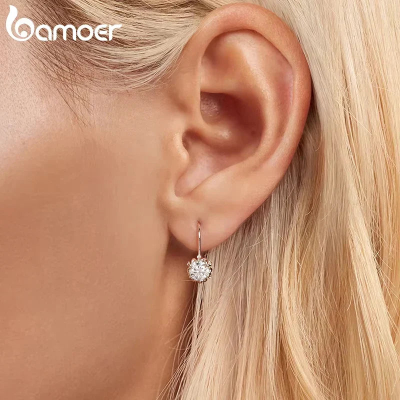 BAMOER Platinum Plated Moissanite Flower Earrings for Women, Round Cut Lab Diamond 925 Sterling Silver Hypoallergenic Earrings