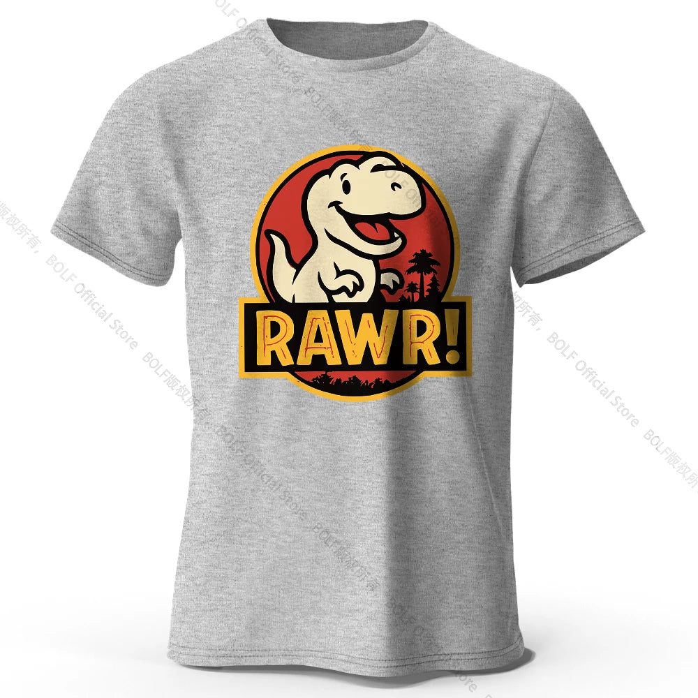 Men's Rawr Printed T-Shirt 100% Cotton Oversized Dinosaur Graphic Tees for Women Summer Tops Kawaii Streetwear
