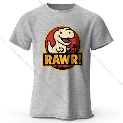 Men's Rawr Printed T-Shirt 100% Cotton Oversized Dinosaur Graphic Tees for Women Summer Tops Kawaii Streetwear