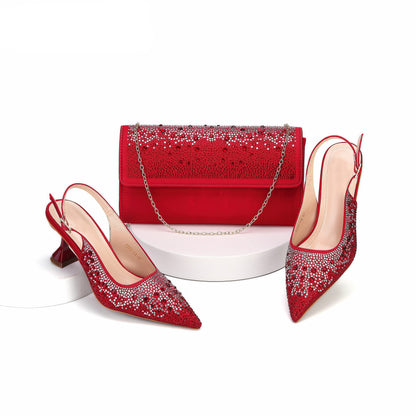 Heels Pointed Toe Shoes Matching Bag Set For Women Wedding Party Pump
