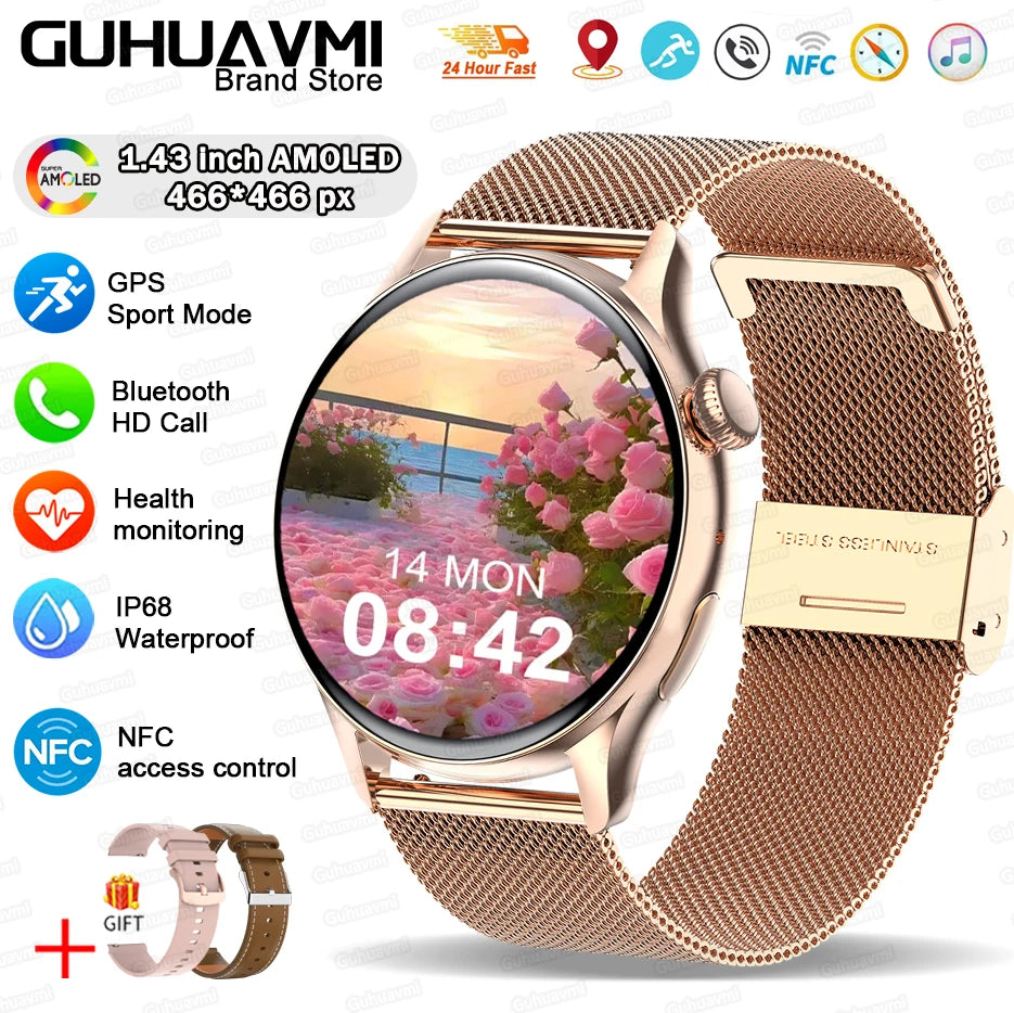 2026New Smart Watch Women Custom Dial NFC GPS trajectory clock Heart Rate bloodpressure BT Call Smartwatch For Android iOS mini
