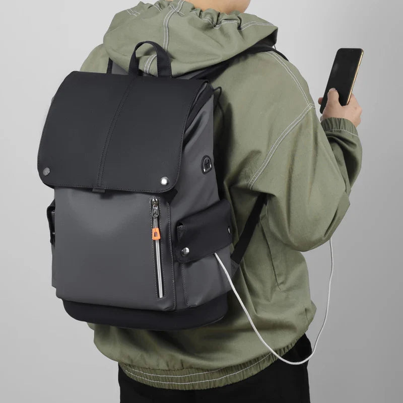 High Quality PU Leather Waterproof Men's Laptop Backpack Large Computer Backpack for Business Urban Man Backpack USB Charging