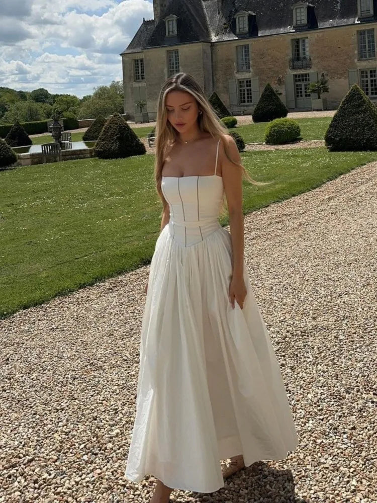 Formal attire Dresses: Women Elegant Patchwork Suspenders Maxi Dress