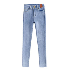 Mid Waist Warm Jeans For Women Blue Female Winter Jeans Women Denim Pants Jean Female Ankle length Warm Pants women jeans