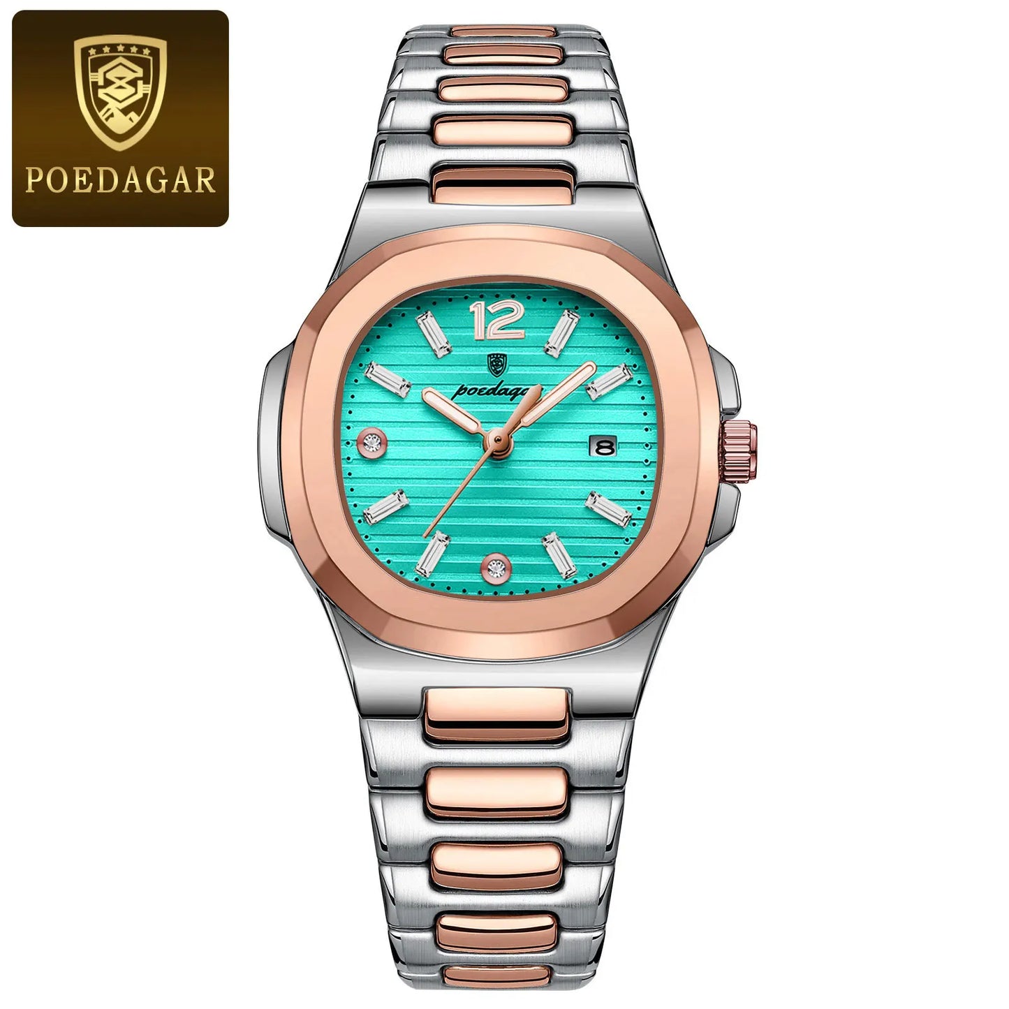 POEDAGAR Square Luxury Ladies Wristwatch Luminous Waterproof Stainless Steel Date Watch For Woman Fashion Quartz Women's Watches
