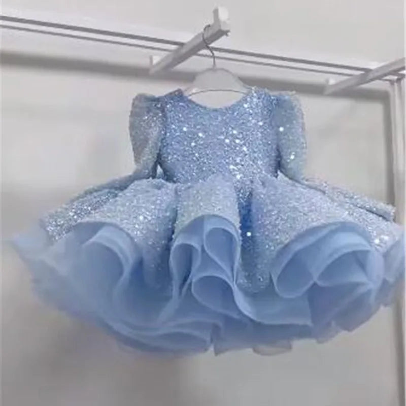 Gorgeous girl sequin birthday dress girl host princess dress flower girl fluffy dress model runway piano performance dress