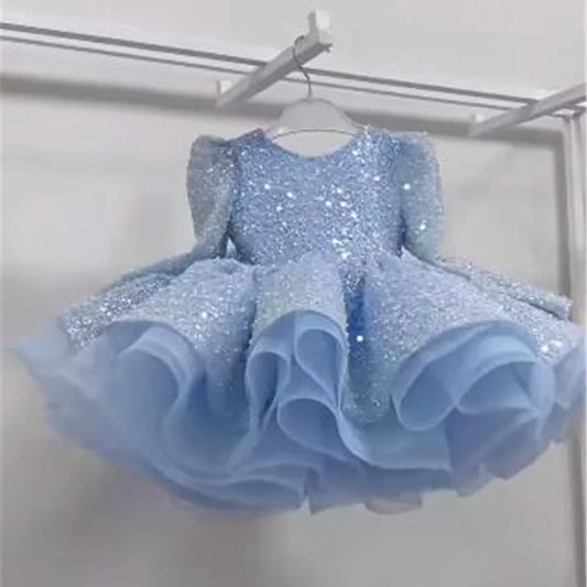 Gorgeous girl sequin birthday dress girl host princess dress flower girl fluffy dress model runway piano performance dress