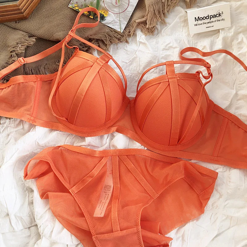 Women Lace Underwear Hollow Push Up Bra Set Classic Bandage Lingerie
