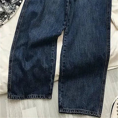 Vintage Blue High Waist Women Jeans Gradient American Fashion Streetwear Wide Leg