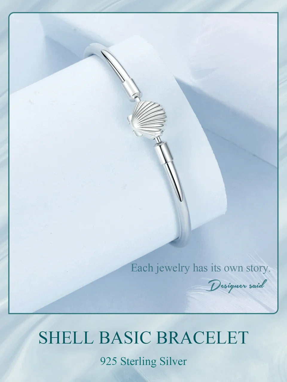 BAMOER Genuine 925 Sterling Silver Charm Glossy Bracelet Heart/Shell Clasp Basic Bangle Star Spacer Beads for Women DIY Jewelry