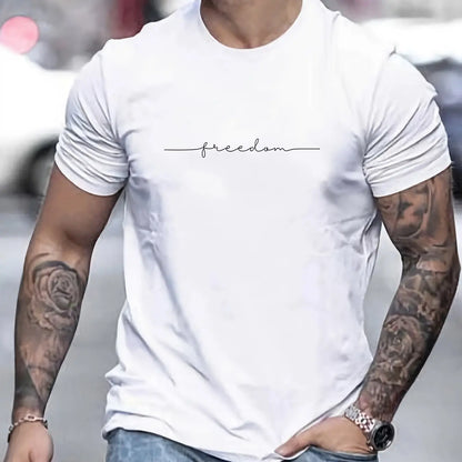 Men's Summer Loose Size 100% Cotton Freedom Graphi Print Casual Slim Fit Round Neck Short Sleeve T-shirt Top