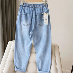 Oversize 5XL Ankle-Length Harem Jeans Baggy High Waist Womens Straight Denim