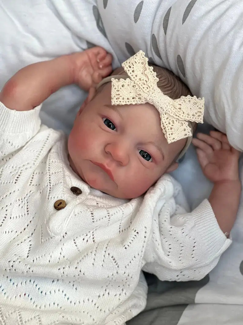 NPK 49CM Newborn Baby Doll Reborn Levi Awake Soft Silicone Flexible 3D Skin Tone with Visible Veins Hand Paint Hair Doll