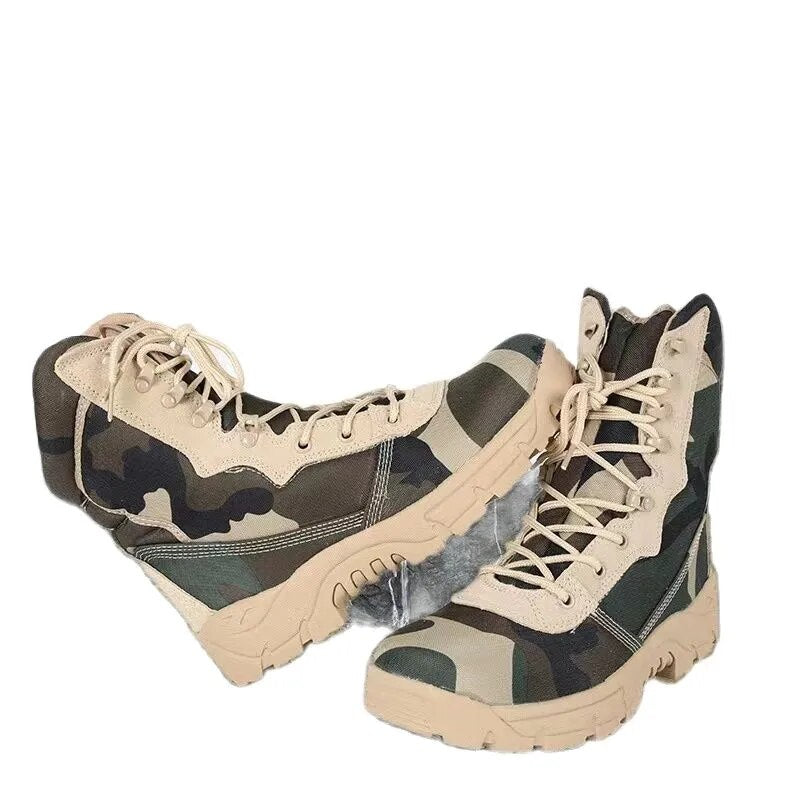 Men's Military Tactical Boots High Top Canvas Round Toe Zipper Lace Up Combat Army Boot