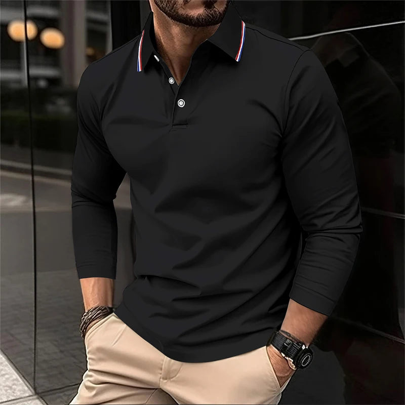 2025 Men's Summer Long Sleeve Lapel Polo Casual Breathable Comfortable Polo Shirt Solid High Quality Male T-Shirt Dropshipping