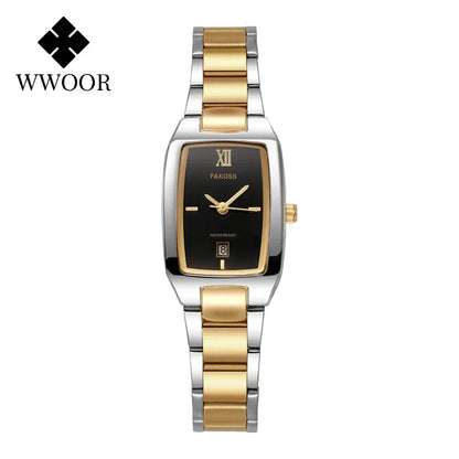 WWOOR Elegant Women's Watch Fashion Stainless Steel Waterproof Ladies Quartz Wristwatch Luxury Bracelet Watches Date Reloj mujer