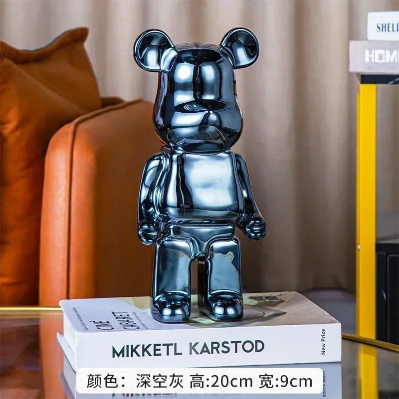 28cm Aesthetic Bear Figure Ceramics Plating Violent Bear Statue Animal Figurine Sculpture Luxury Living Room Decoration Ornament