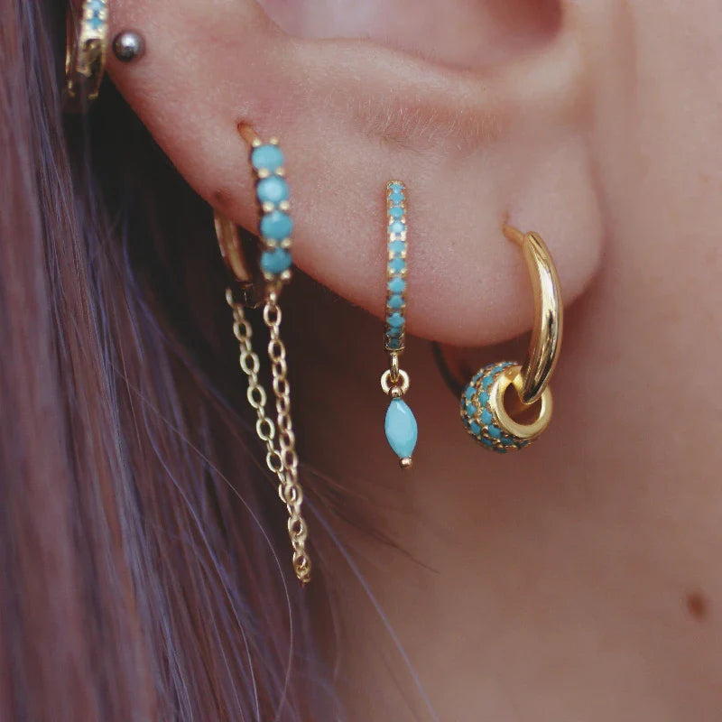 925 Sterling Silver Earring Zircon Sun Flower Ear Ring Geometric Style Water Drop Ear Bone Cute Temperament Woman Girl Ear Jewel