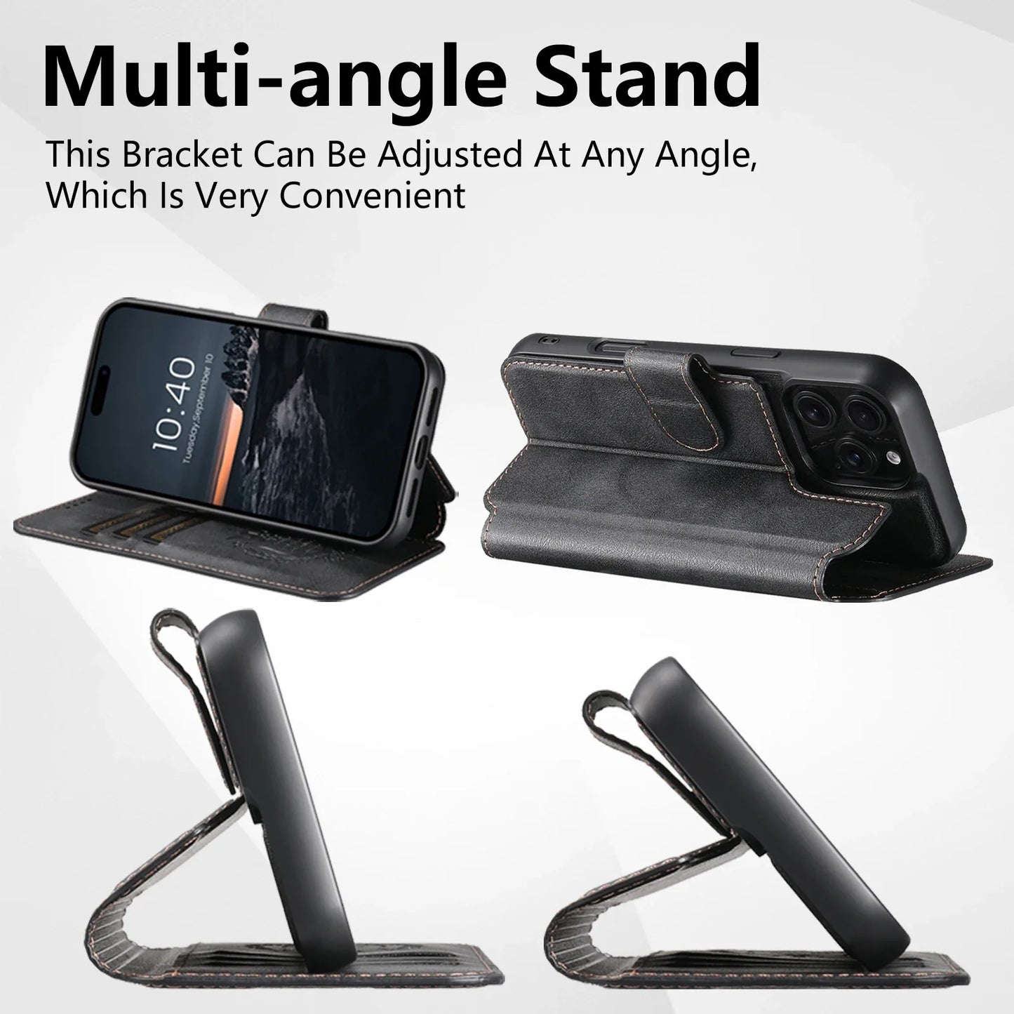 PU Leather Wireless Charging Card Holder Stand Wallet Magnetic Flip Cover Phone Case For iPhone 17 Pro Max 16 Plus 15 14 13 12