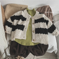 Baby Boys And Girls Baby Black And White Striped Knitted Cardigan Children's Casual Coat