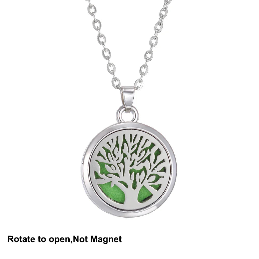 New Tree Of Life Aromatherapy Necklace Stainless Steel Essential Oil Diffuser Amulet Perfume Locket Pendant Women Jewelry Gift