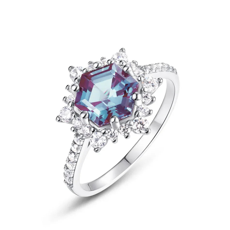 ALLNOEL 925 Sterling Silver Alexandrite Ring For Women Exquisite Style Fashionable Engagement rings Wedding Luxury diamond ring