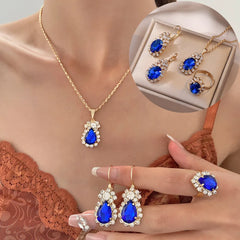 Blue Crystal Ring Necklace Earrings Set Wedding Jewelry Sets For Brides Pendant