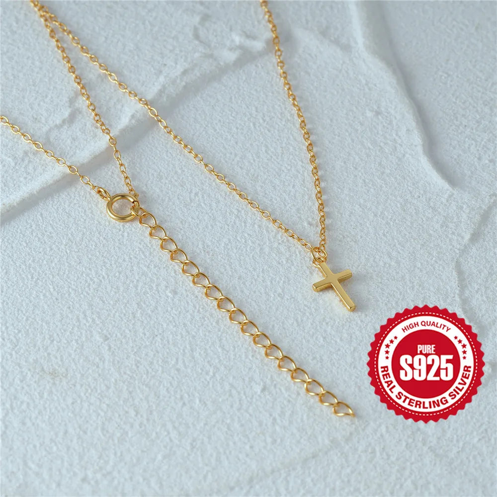 Aide 925 Sterling Silver Necklaces Charms for Women Crystal Cross Clavicle Collar Chain Simple Choker Necklace Accessories Gift